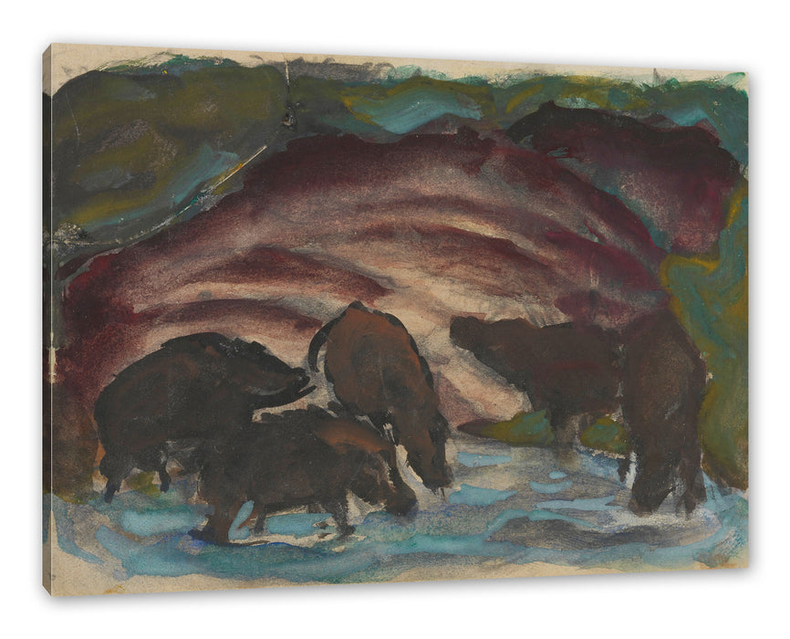 Pixxprint Franz Marc - Wildschweine am Wasser, Leinwandbild