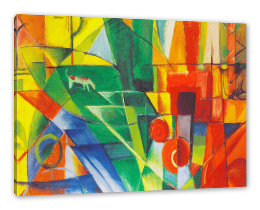 Franz Marc - Landschaft mit Haus Hund und Rind Leinwanbild Rechteckig