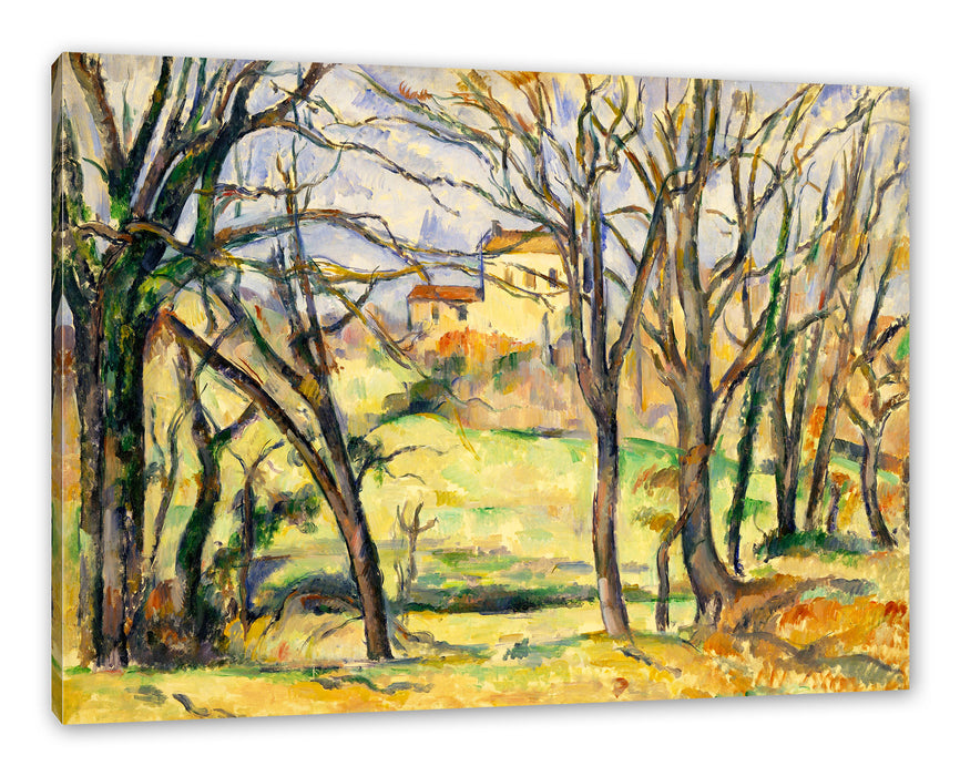 Pixxprint Paul Cézanne - Bäume und Häuser nahe des Jas de Bouff, Leinwandbild