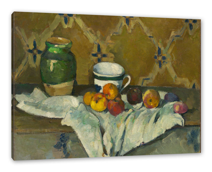 Pixxprint Paul Cézanne - Stillleben mit Krug Tasse und Äpfel, Leinwandbild