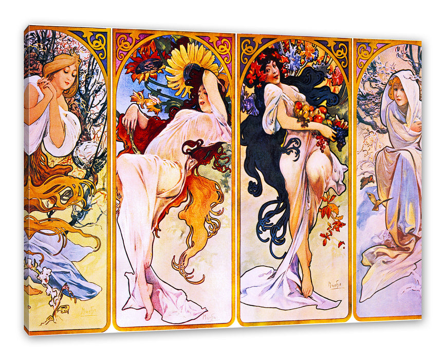 Pixxprint Alfons Mucha - Vier Jahreszeiten , Leinwandbild