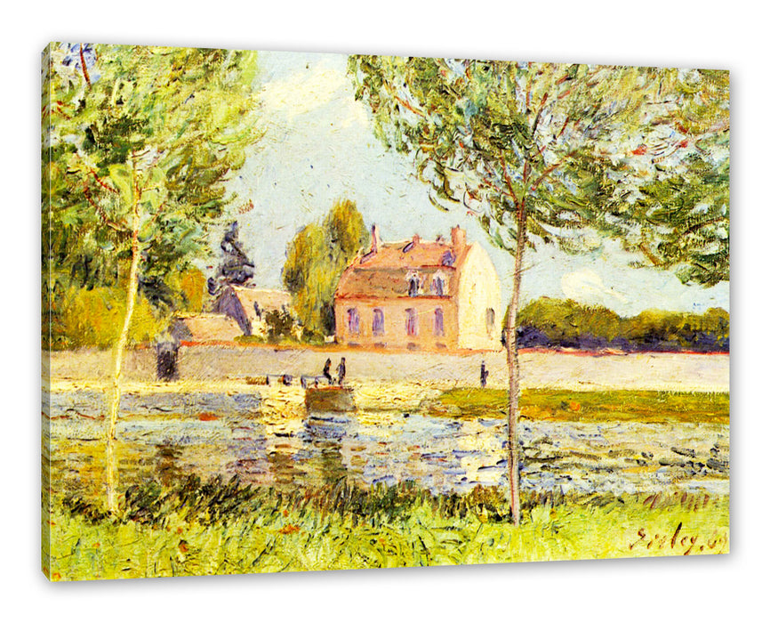 Pixxprint Alfred Sisley - Häuser am Ufer der Loing , Leinwandbild