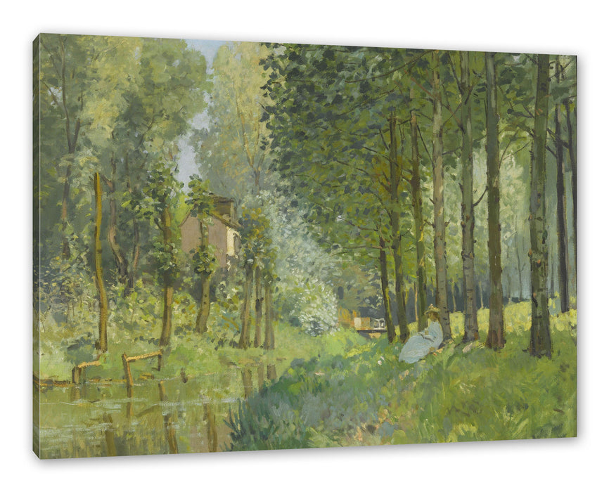 Pixxprint Alfred Sisley - Rest Along the Sream Edge of the Wood , Leinwandbild