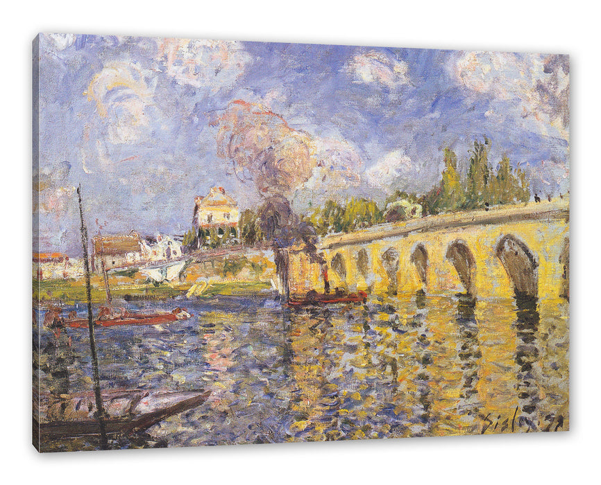 Pixxprint Alfred Sisley - River Steamboat and Bridge , Leinwandbild