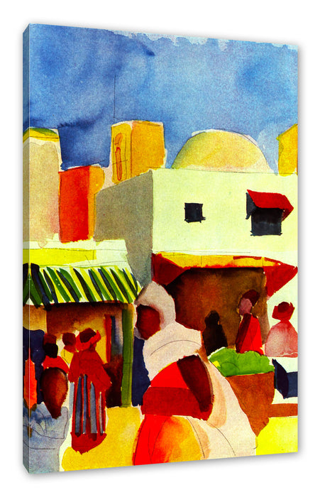 Pixxprint August Macke - Markt in Tunis , Leinwandbild