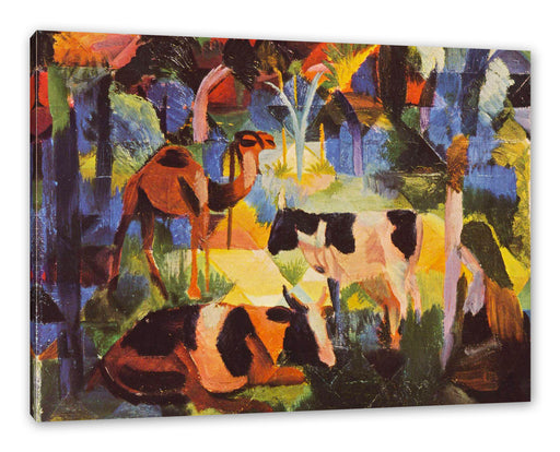 August Macke - Landschaft mit Kühen und Kamel Leinwanbild Rechteckig