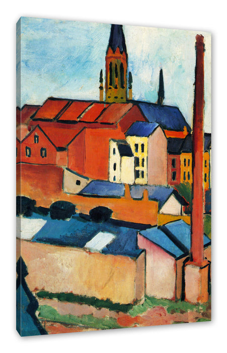 August Macke - Marienkirche mit Häusern und Schornstein Leinwanbild Rechteckig