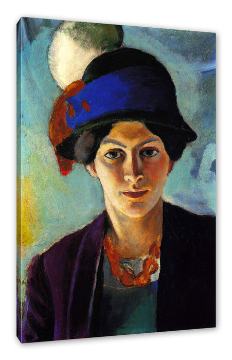 August Macke - Frau des Künstlers mit Hut Leinwanbild Rechteckig