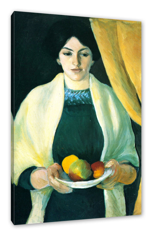 August Macke - Frau des Künstlers mit Äpfeln  Leinwanbild Rechteckig