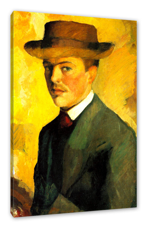 August Macke - Selbstportrait mit Hut  Leinwanbild Rechteckig