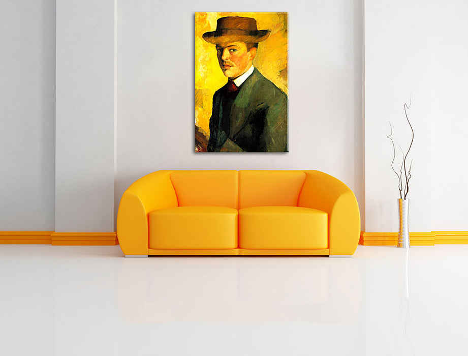 August Macke - Selbstportrait mit Hut  Leinwandbild im Wohnzimmer Rechteckig