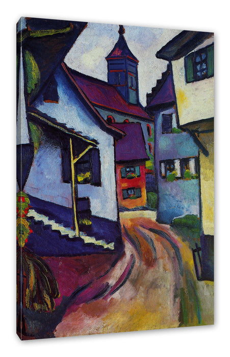 August Macke - Straße mit Kirche in Kandern Leinwanbild Rechteckig