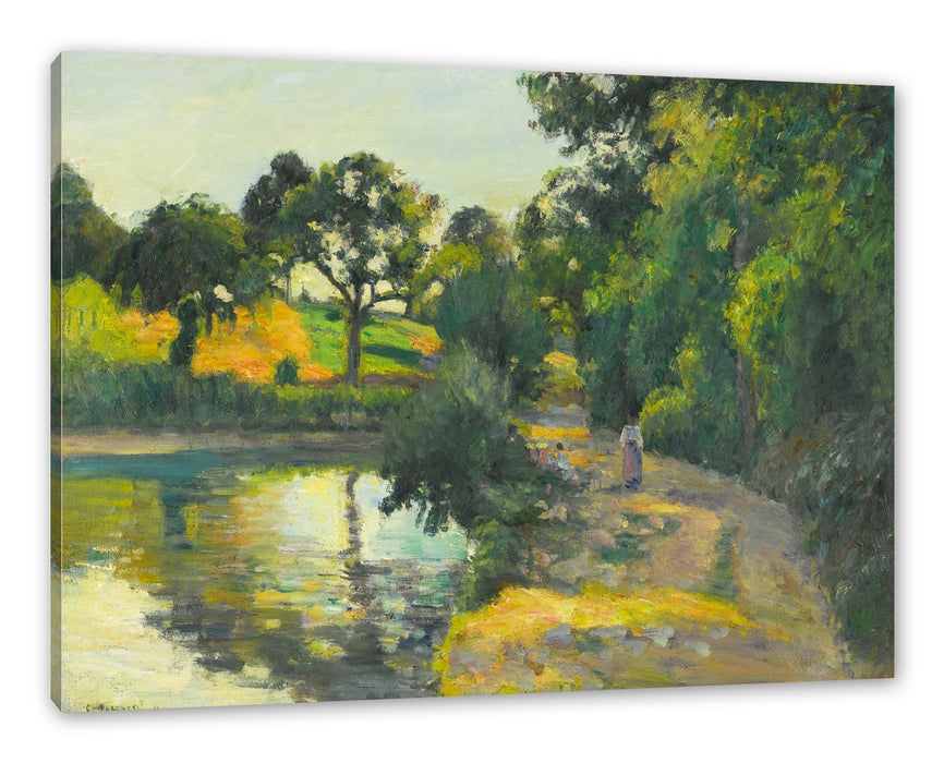 Pixxprint Camille Pissarro - L'ÉTANG AU SOLEIL COUCHANT MONTFOUC, Leinwandbild