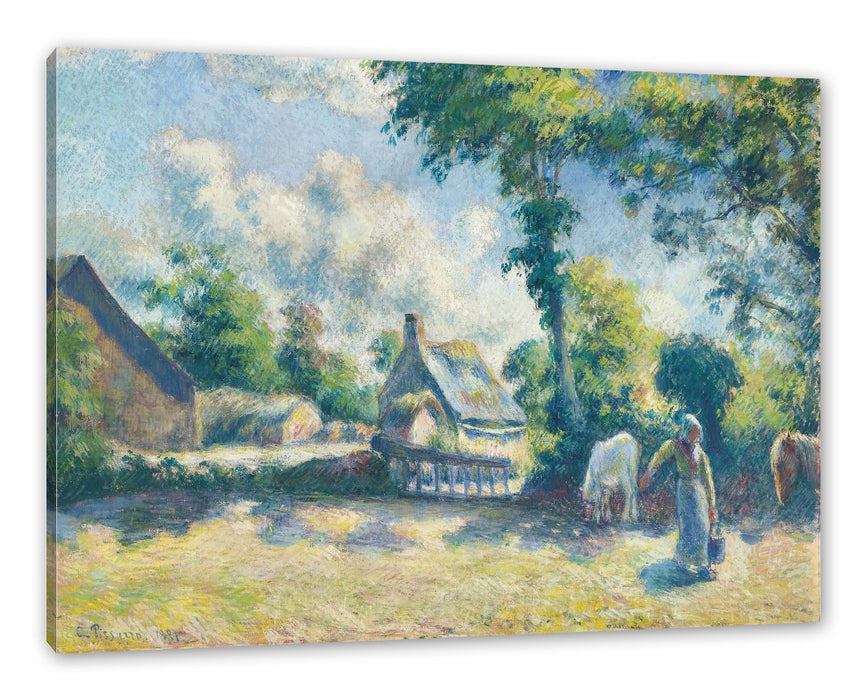 Pixxprint Camille Pissarro - PAYSAGE À MELLERAY FEMME DONNANT , Leinwandbild