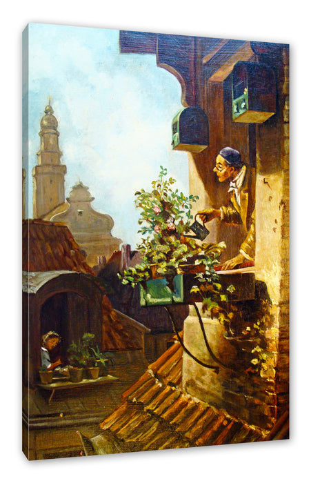 Pixxprint Carl Spitzweg - Im Dachstübchen , Leinwandbild