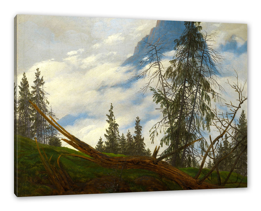 Pixxprint Caspar David Friedrich - Berggipfel mit ziehenden Wolke, Leinwandbild