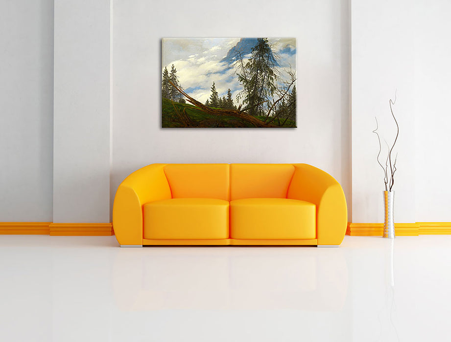 Caspar David Friedrich - Berggipfel mit ziehenden Wolke Leinwandbild im Wohnzimmer Rechteckig