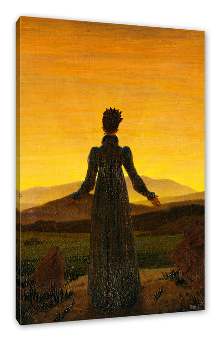 Pixxprint Caspar David Friedrich - Frau vor untergehender Sonne, Leinwandbild