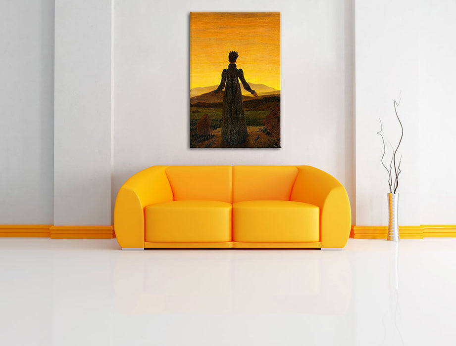 Caspar David Friedrich - Frau vor untergehender Sonne Leinwandbild im Wohnzimmer Rechteckig