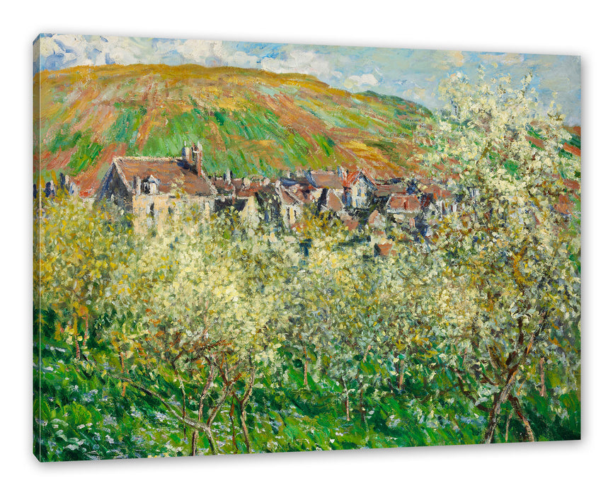 Pixxprint Claude Monet - Blühende Pflaumenbäume , Leinwandbild