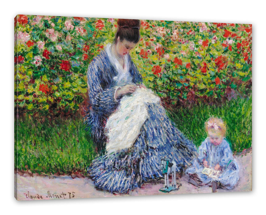 Pixxprint Claude Monet - Camille Monet und ein Kind im Garten des, Leinwandbild