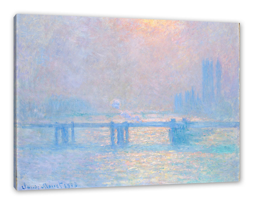 Pixxprint Claude Monet - Le Soleil sur la Tamise à Londres broui, Leinwandbild