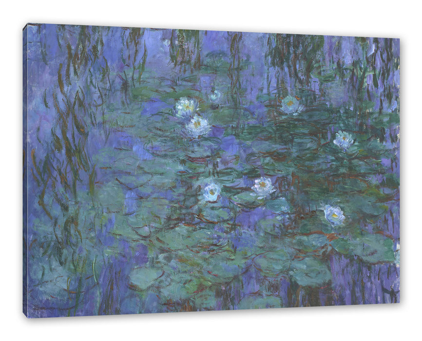 Pixxprint Claude Monet - Seerosen auf blaues Wasser , Leinwandbild