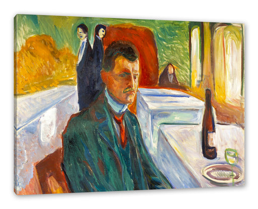 Edvard Munch - Selbstpotrait mit einer Flasche Wein  Leinwanbild Rechteckig