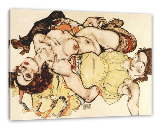 Egon Schiele - Sich liebende Frauen  Leinwanbild Rechteckig