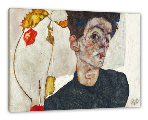 Egon Schiele - Selbstportrait mit Physalis Leinwanbild Rechteckig