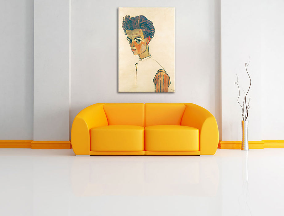 Egon Schiele - Selbstportrait  Leinwandbild im Wohnzimmer Rechteckig