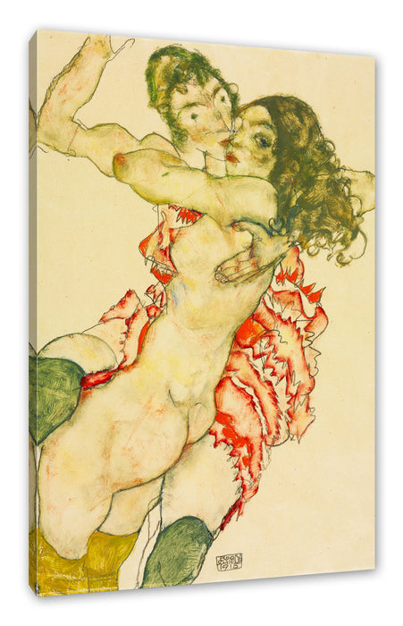 Pixxprint Egon Schiele - Zwei sich umarmende Frauen , Leinwandbild