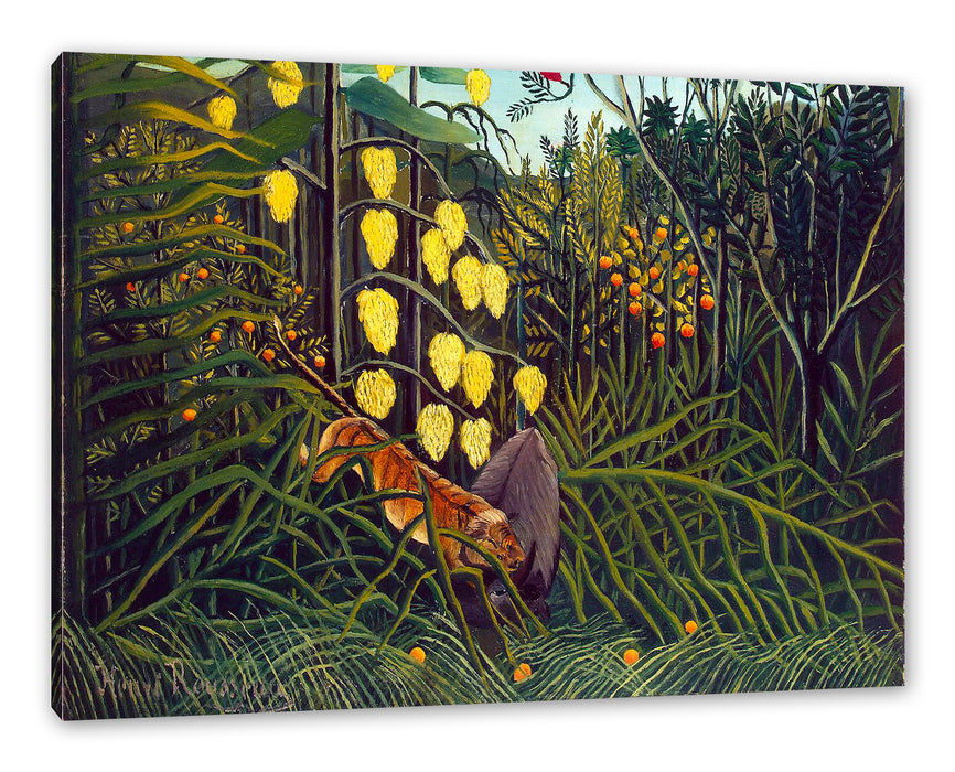 Pixxprint Henri Rousseau - Kampf zwischen Tiger und Büffel, Leinwandbild