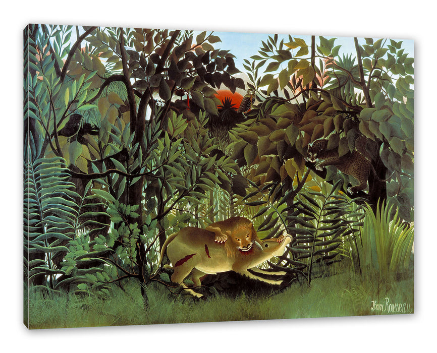 Pixxprint Henri Rousseau - Hungriger Löwe, Leinwandbild