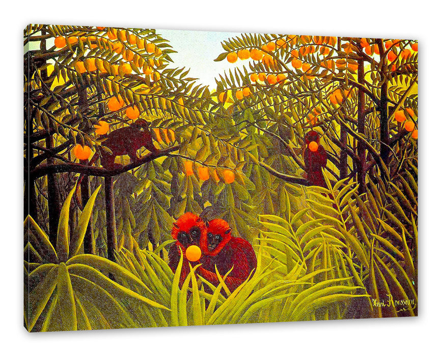 Pixxprint Henri Rousseau - Affen in den Orangen-Bäumen, Leinwandbild