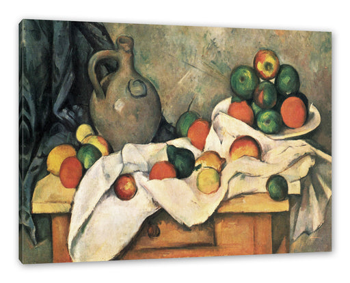 Paul Cézanne - Stillleben mit Vorhang Krug und Obstsc Leinwanbild Rechteckig