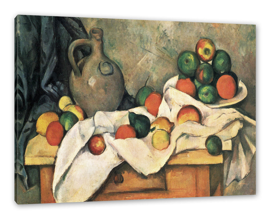 Pixxprint Paul Cézanne - Stillleben mit Vorhang Krug und Obstsc, Leinwandbild