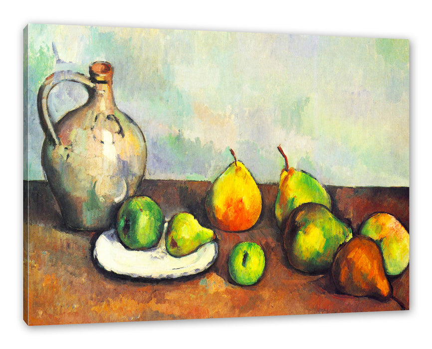 Pixxprint Paul Cézanne - Stillleben Krug und Früchte  , Leinwandbild