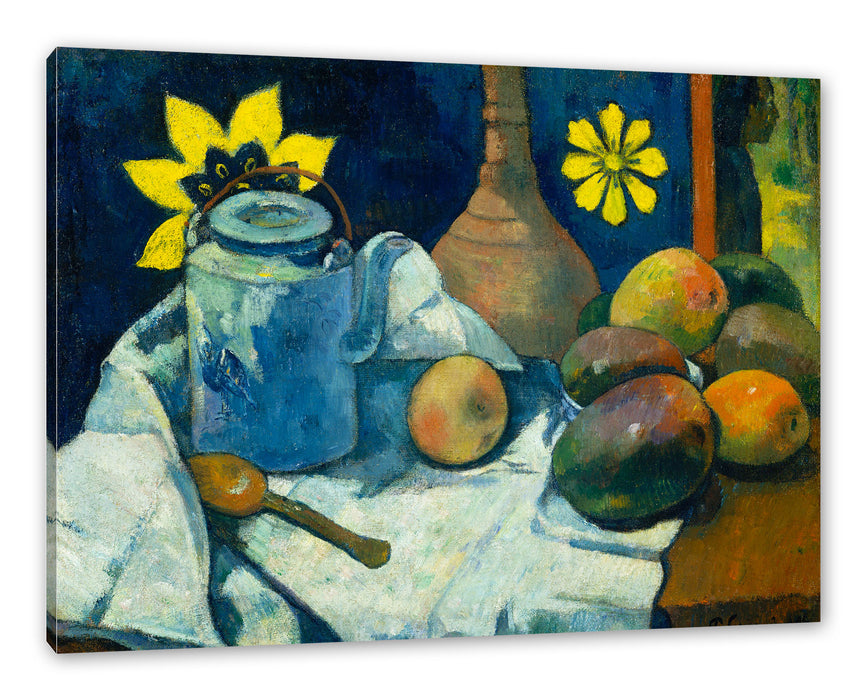 Pixxprint Paul Gauguin - Stillleben mit Tee-Kanne und Früchten , Leinwandbild