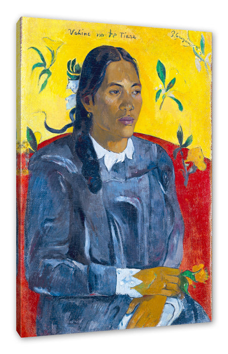 Pixxprint Paul Gauguin - Frau mit Blume , Leinwandbild