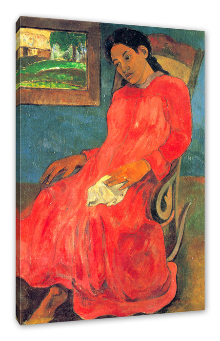 Pixxprint Paul Gauguin - Frau im rotem Kleid , Leinwandbild