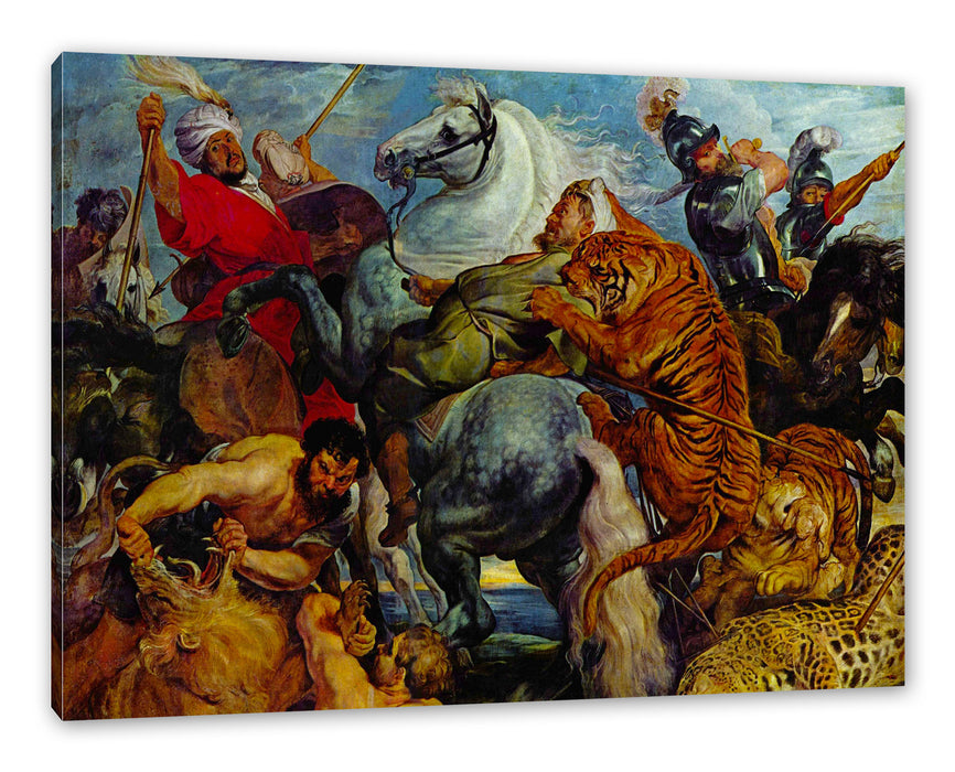 Pixxprint Peter Paul Rubens - Tiger- und Löwenjagd , Leinwandbild