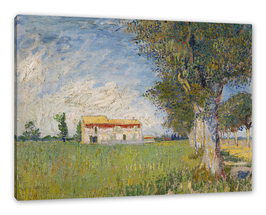 Pixxprint Vincent Van Gogh - Bauernhaus im Weizenfeld , Leinwandbild