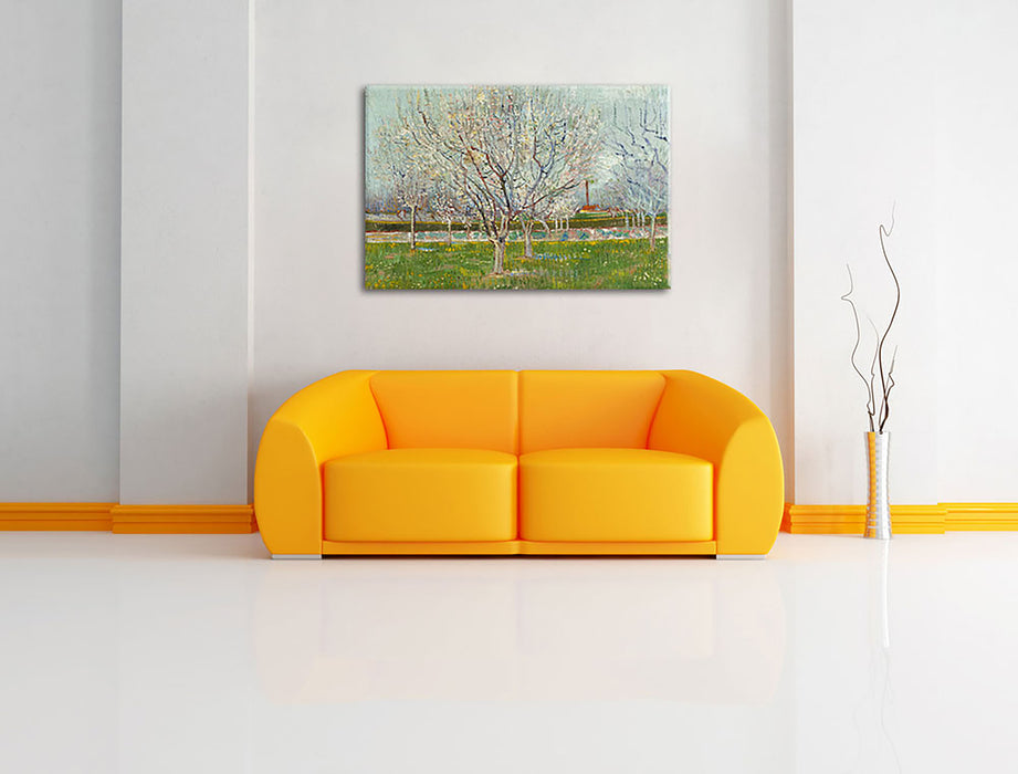 Vincent Van Gogh - Blühender Obstgarten Pflaumenbaum  Leinwandbild im Wohnzimmer Rechteckig