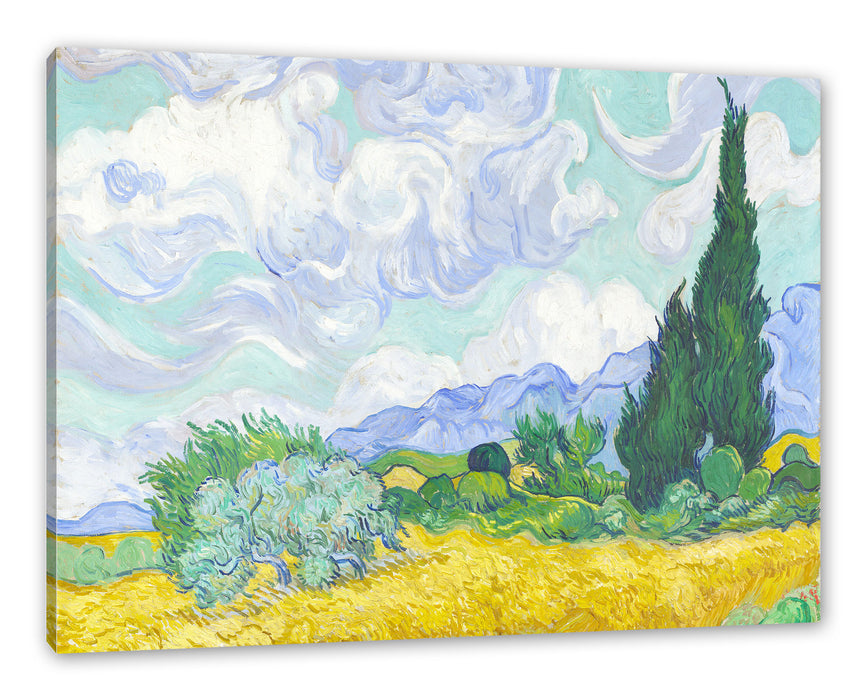 Pixxprint Vincent Van Gogh - Weizenfeld mit Zypressen , Leinwandbild