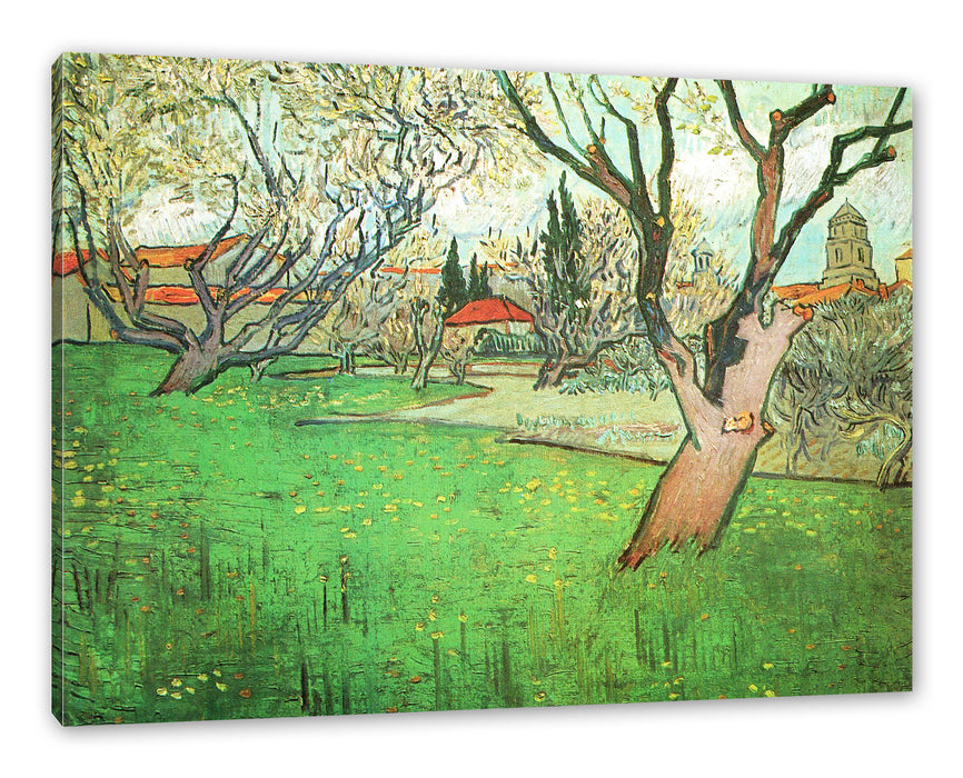 Pixxprint Vincent Van Gogh - Blühende Obstgärten Blick auf Arles, Leinwandbild