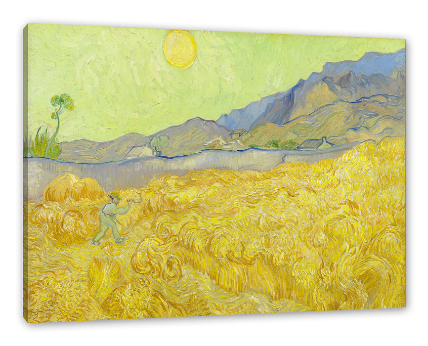 Pixxprint Vincent Van Gogh - Weizenfeld mit Mäher , Leinwandbild