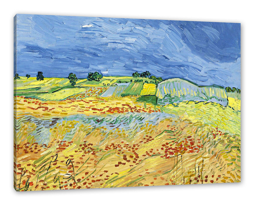 Pixxprint Vincent Van Gogh - Weizenfeld mit stürmischem Himmel , Leinwandbild