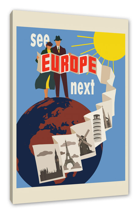 Pixxprint Vintage Poster - Europa, Leinwandbild