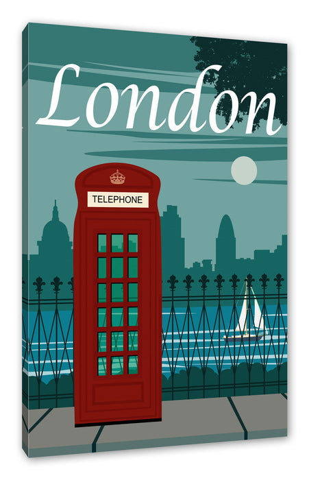 Pixxprint Vintage Poster - London Telefonzelle I, Leinwandbild